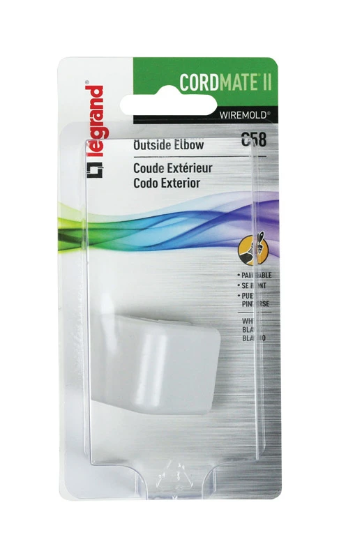 Cordmate II White Outside Elbow Cord Cover