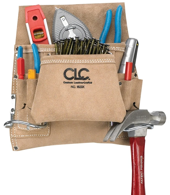 8-pocket Suede Leather Carpenter's Nail & Tool Bag, Model I823x