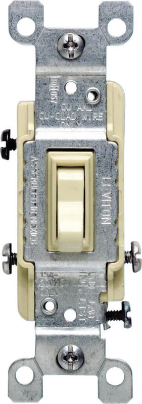Leviton Quiet Grounded Toggle Ivory 15A 3-Way Switch