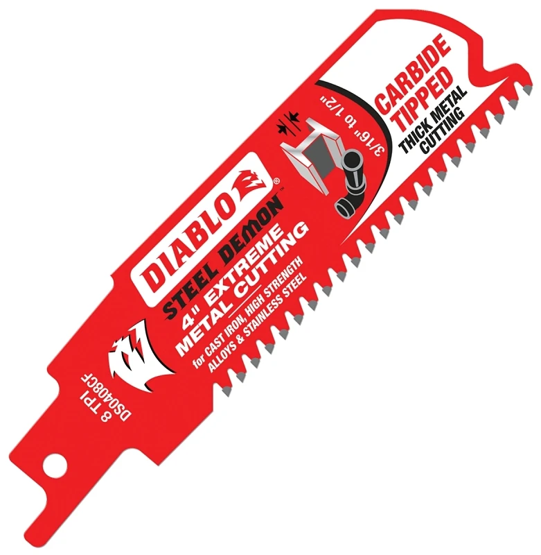 Steel Demolition Reciprocating Saw Blade with 8 Teeth, 4 Inch Length