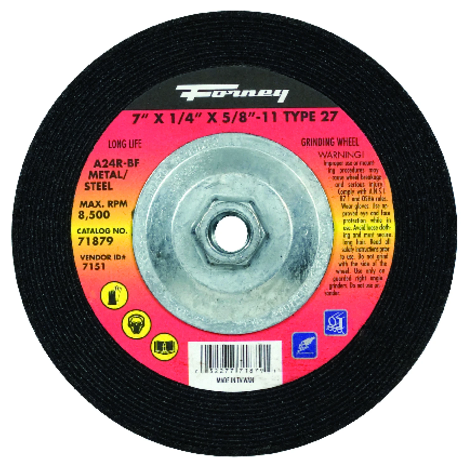 Grinding Wheel Type 27, 7 Inch Diameter by 0.25 Inch Thickness