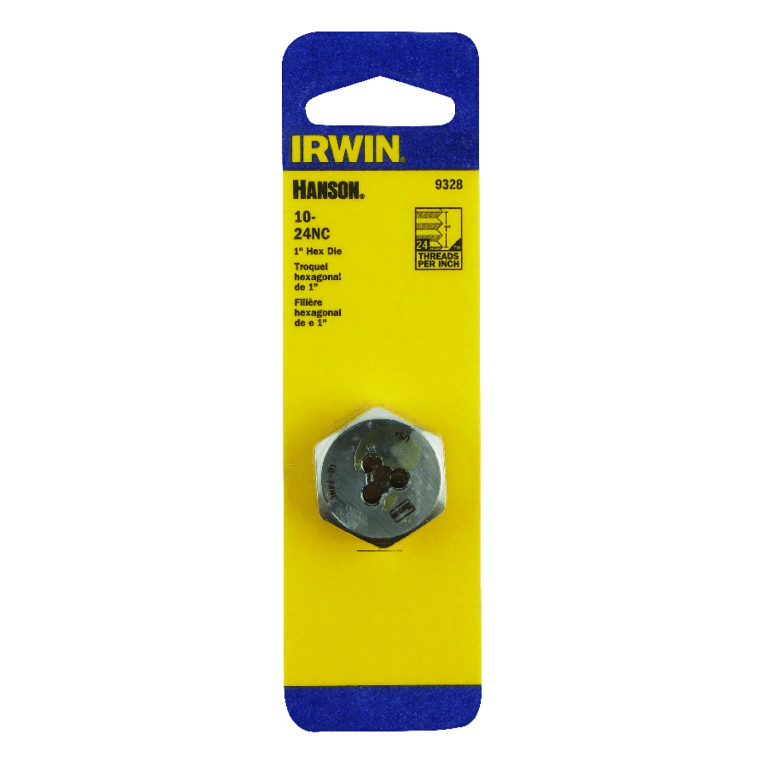 9328 Hexagon Machine Screw Die, #10-24 Nc Thread, High Carbon Steel