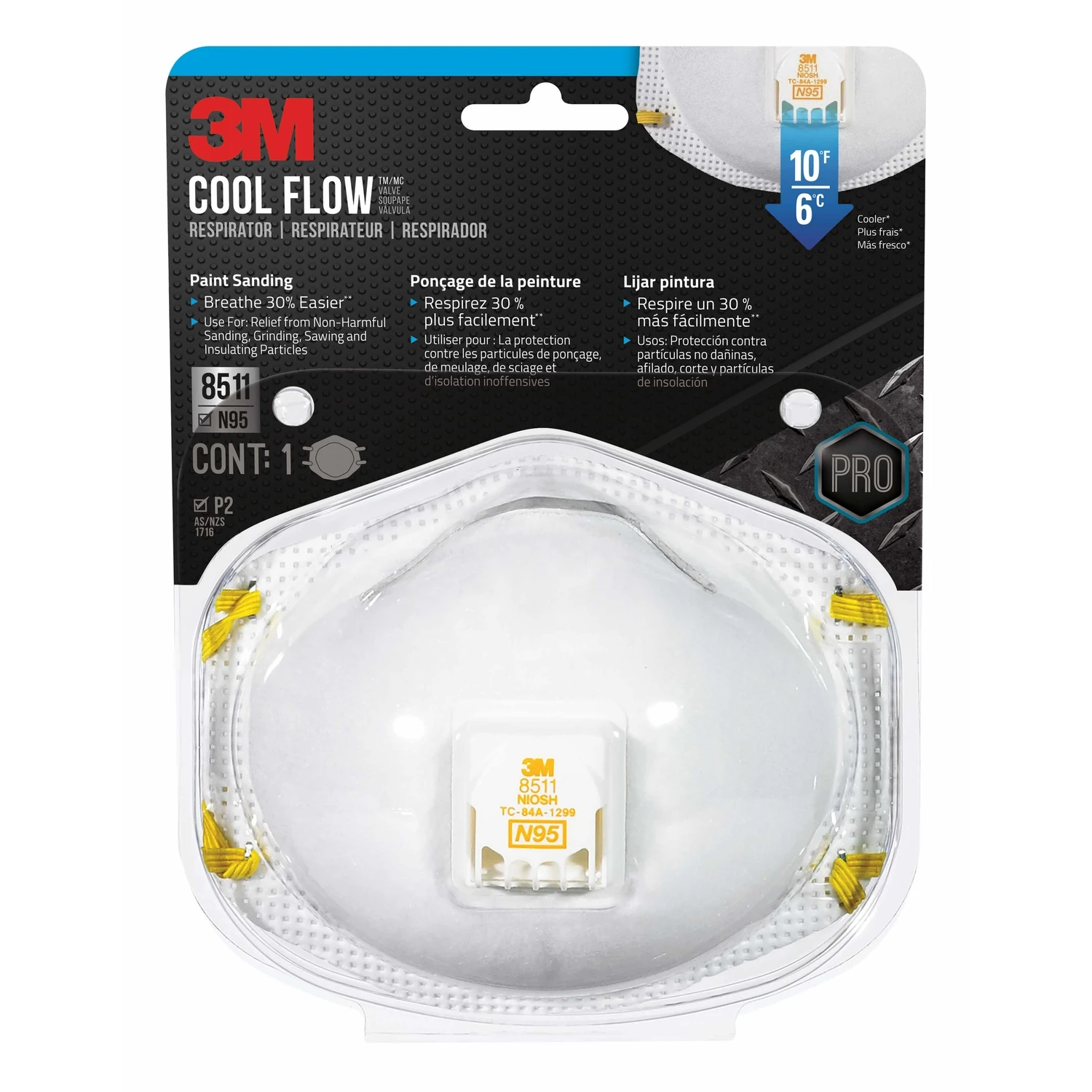 N95 Cool Flow Valve Respirator For Paint Prep And Sanding, Model 8511pa1-a-ps