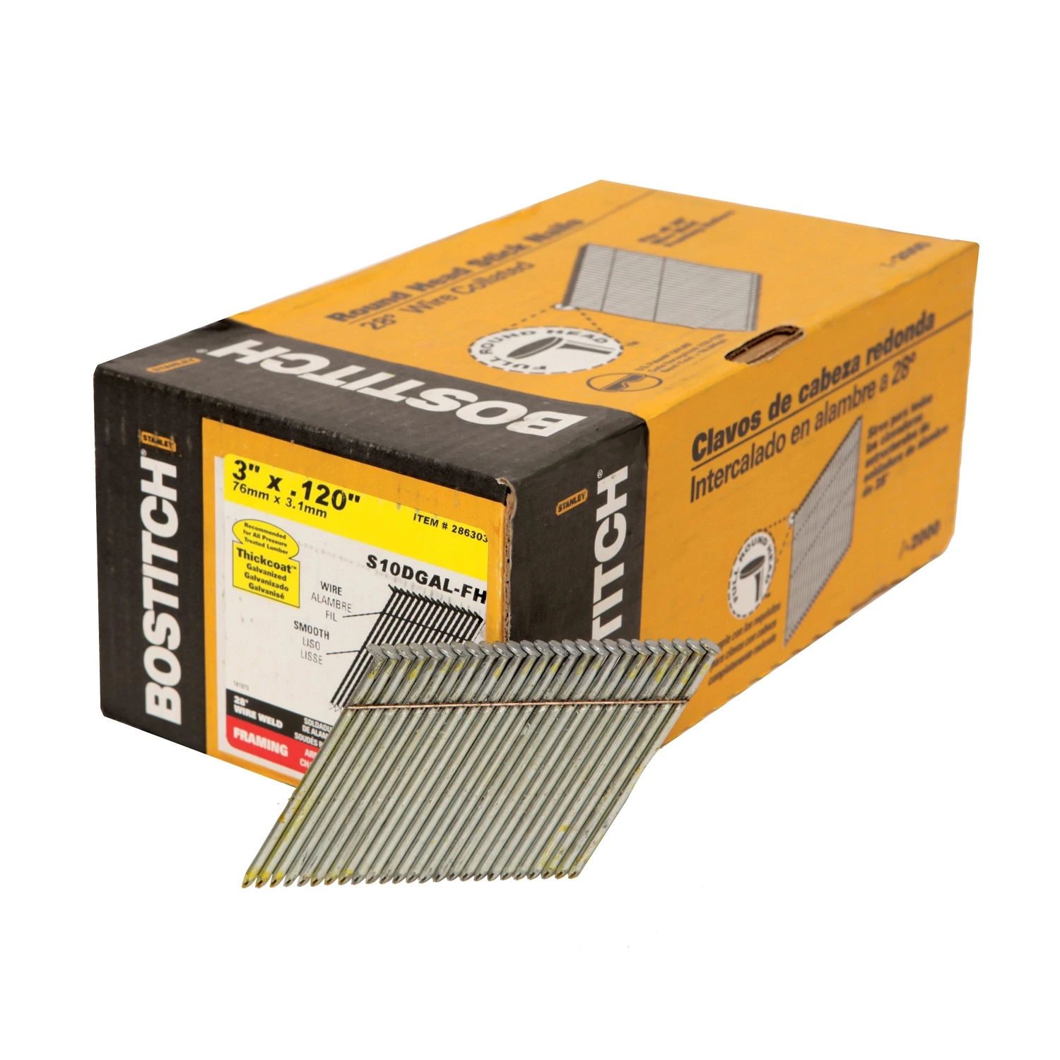 Full Head Stick Collated Nails, Wire Weld, 3 x .120 In., 2,000-Ct.