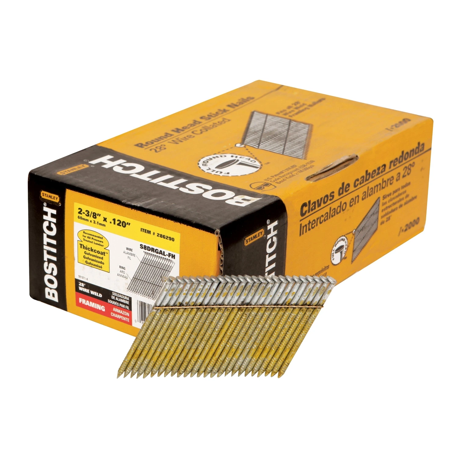 Full Head Stick Collated Nails, Galvanized, Wire Weld, 2-3/8 x .113 In., 2,000-Ct.