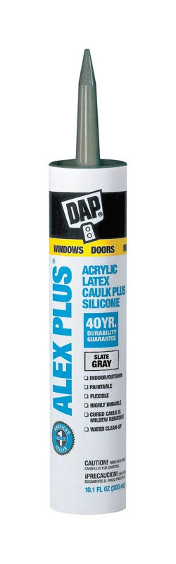 Alex Plus Slate Gray Acrylic Latex All Purpose Caulk 10.1 Oz - Flexible & Durable