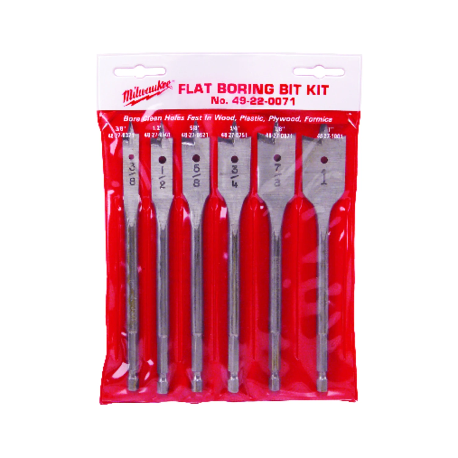 6-piece Universal Flat Boring Bit Set, 6" Length, High Carbon Steel