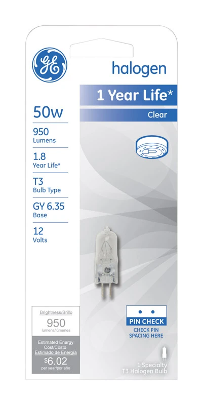 T3 Quartz Halogen Lamp, 50 Watt
