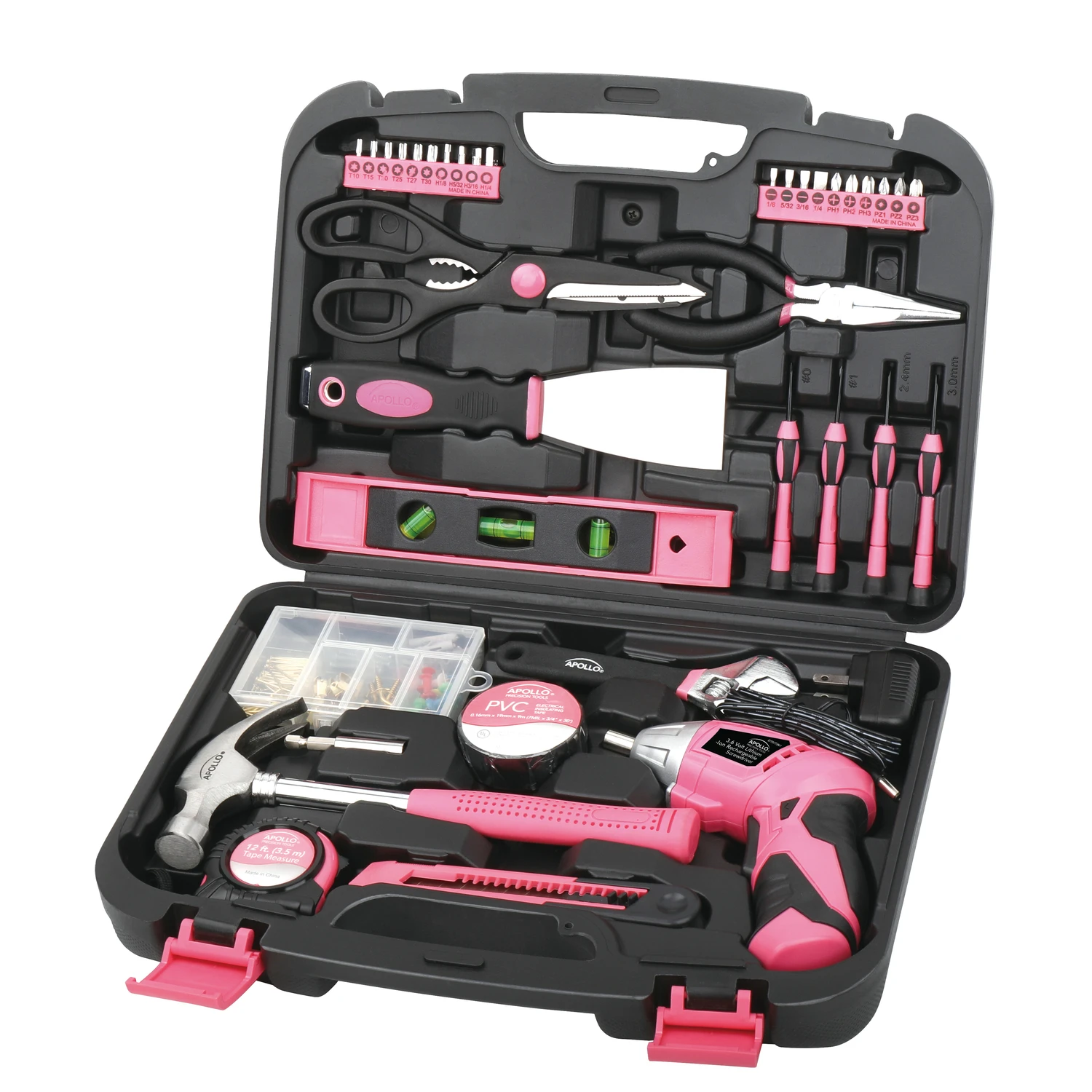 135-piece Household Tool Kit In Pink With Cordless Screwdriver