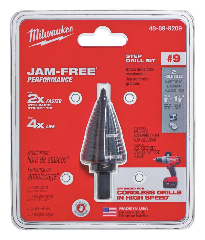7/8 In. & 1-1/8 In. #9 Step Drill Bit, 3/8 In. Shank, 2 Steps
