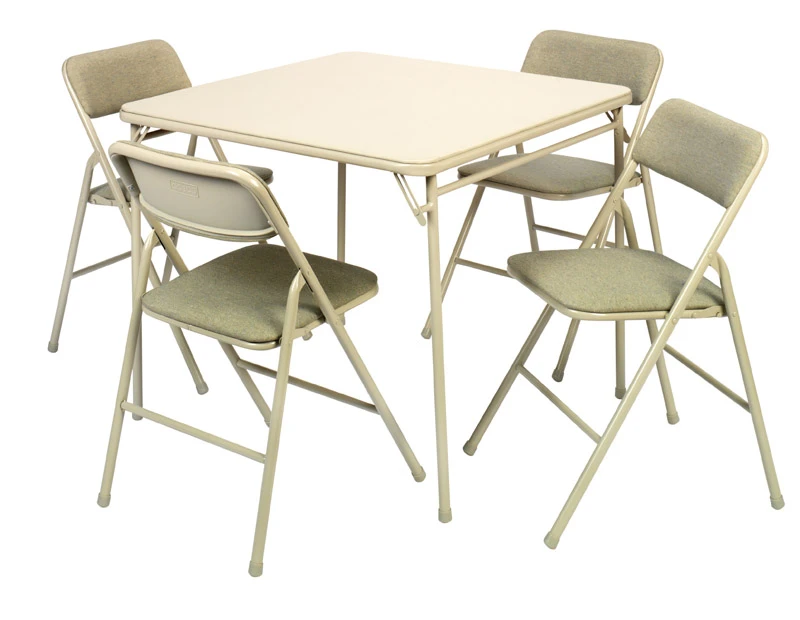 5-piece Folding Table And Chair Set With Wheat Upholstery