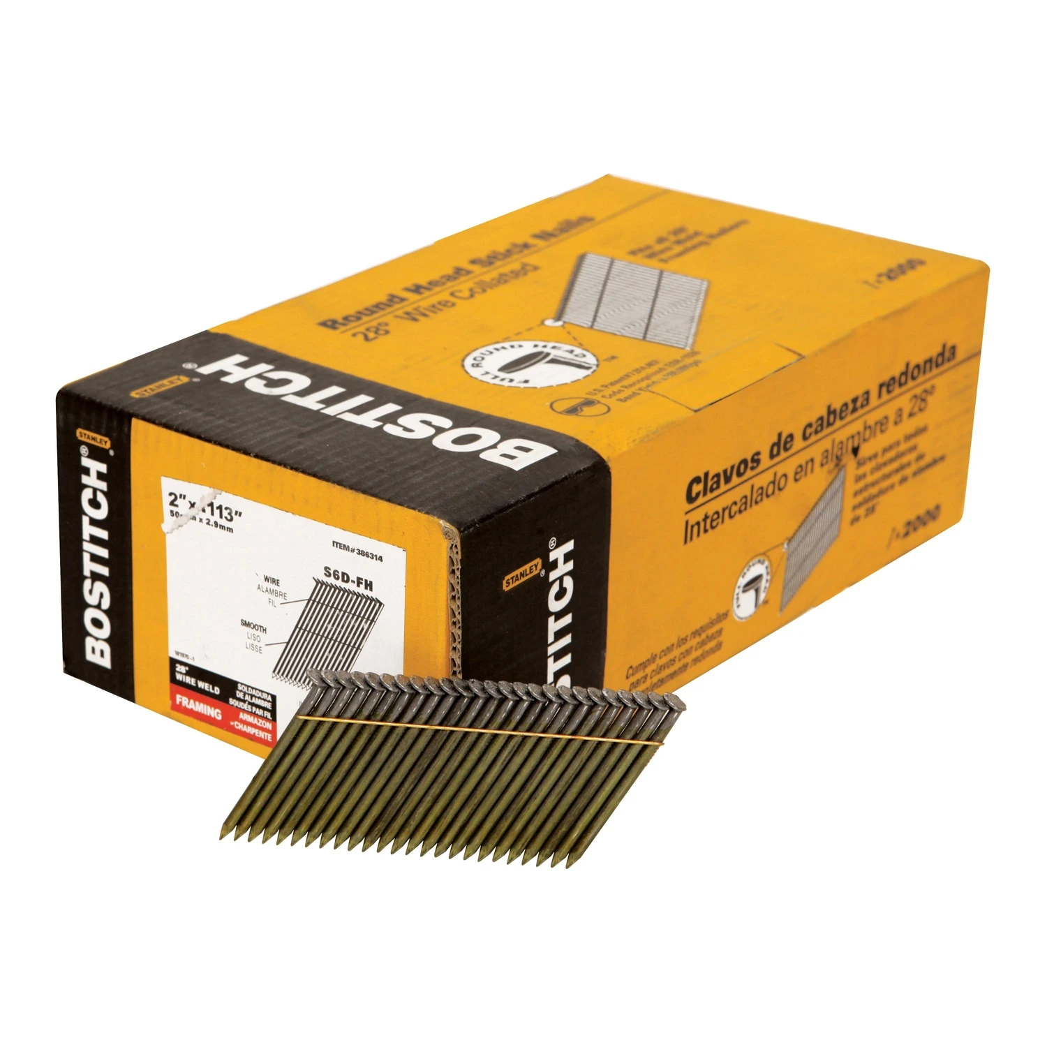 Full-Head Stick Collated Framing Nails, Smooth Shank, 28 Degree, Wire Weld, 2 x .120 In., 2,000-Ct.