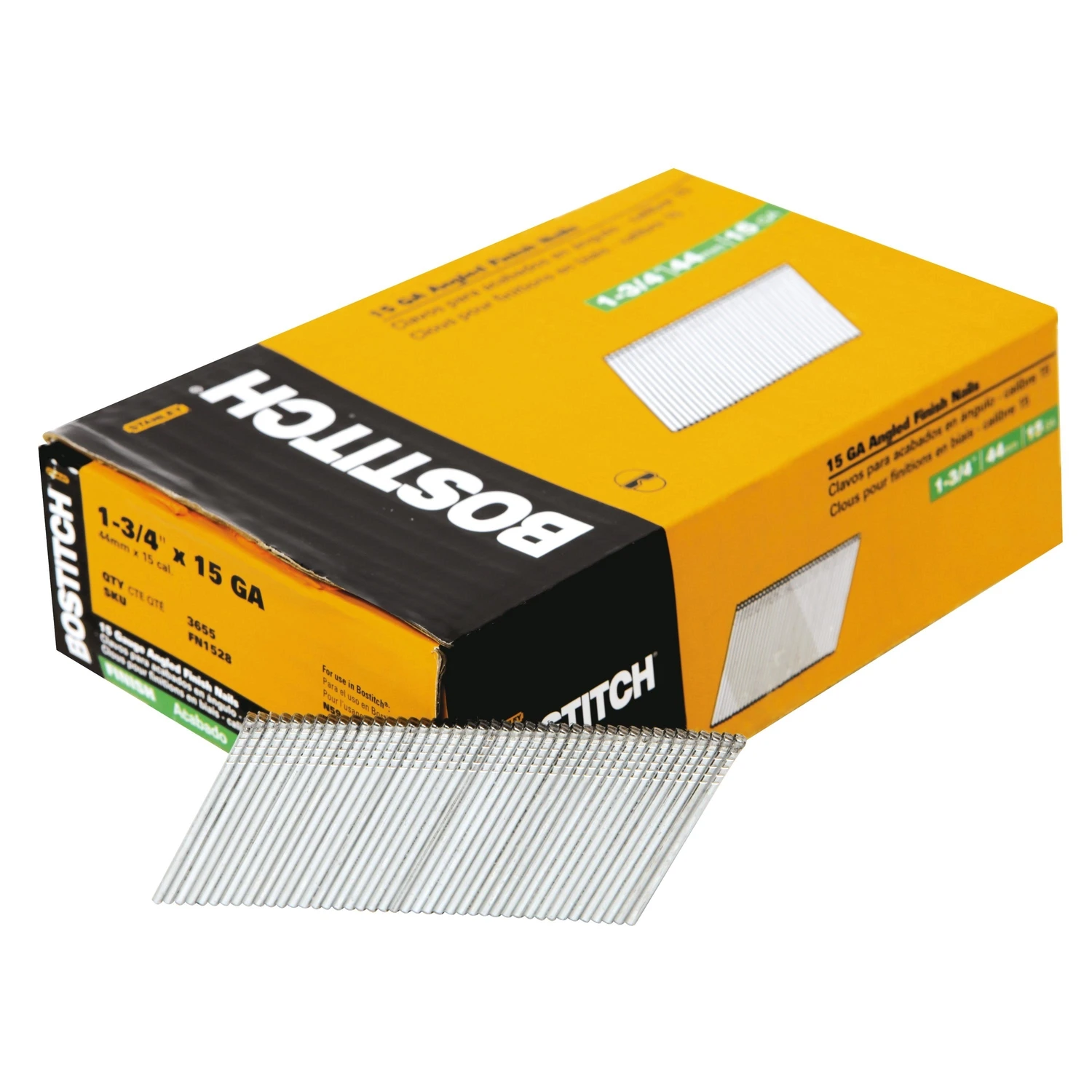 Collated Finish Nails, Steel, 15 Gauge, 1-3/4 In., 3,655-Ct.