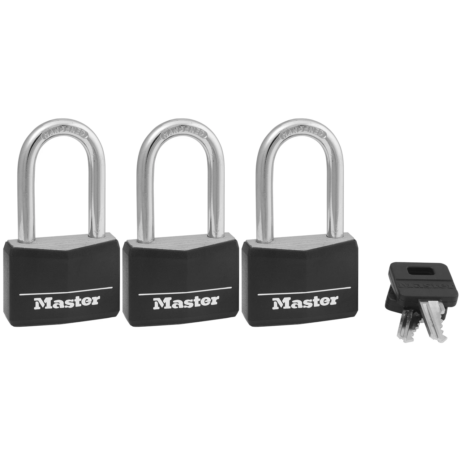 Solid-Brass Keyed Padlocks, Black Cover & Covered Key Head, 3-Pack, 1-9/16 In.