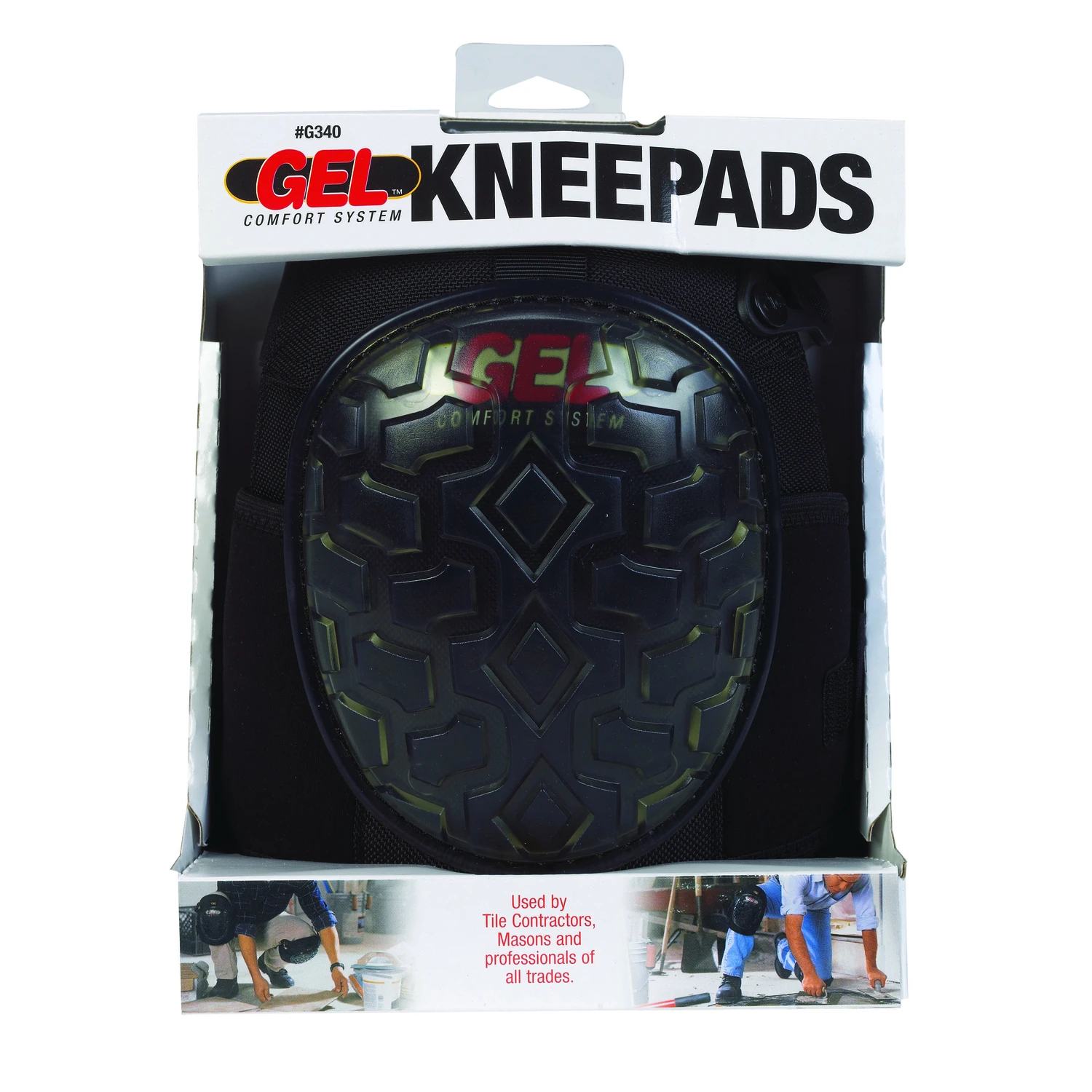 G340 Professional Gel Knee Pads, 160d Ballistic Nylon, Adjustable Straps, Black