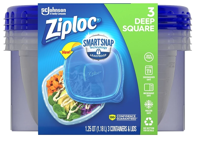 Food Storage Container, 5-Cup Square, 3-Ct.