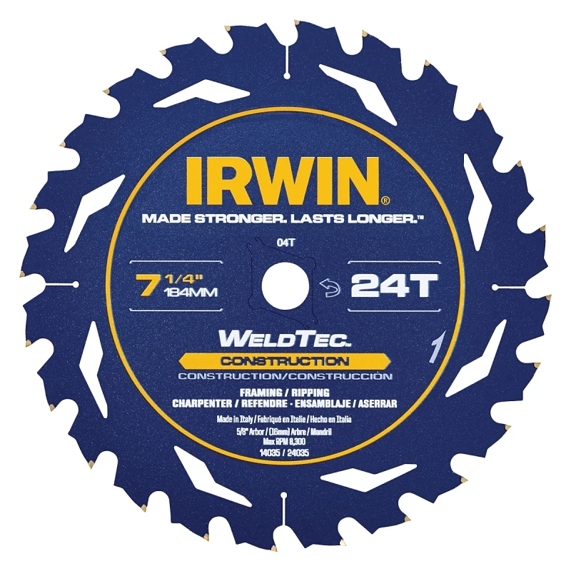 Marathon 7-1/4 In. Circular Saw Blade, 24 Teeth, 5/8 In. Arbor, Carbide, 1 Pk