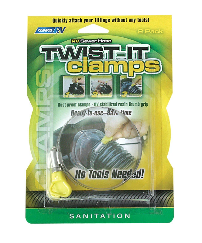 Camco 3 In. Twist-It Clamp RV Sewer Hose Connector, (2-Pack)