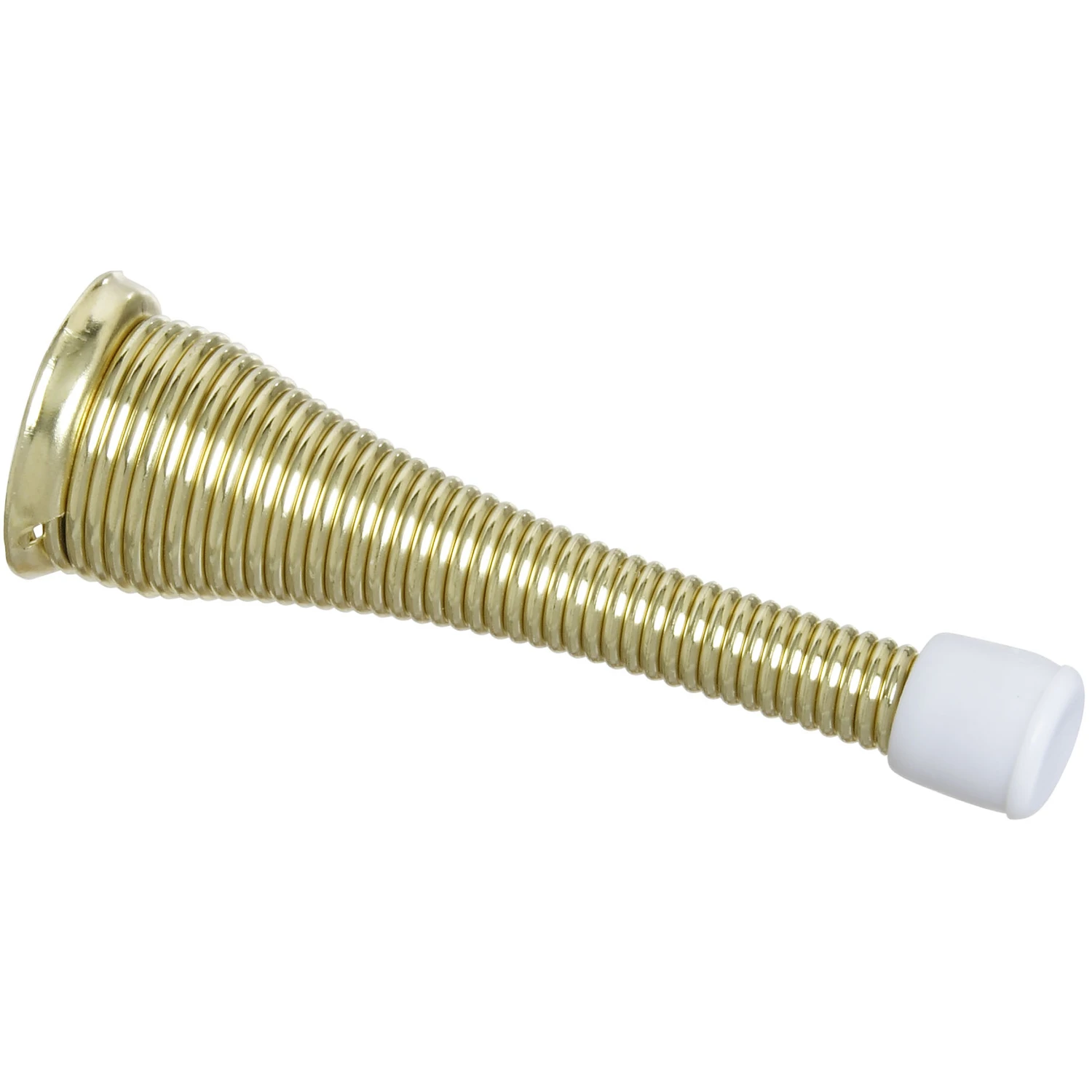 N184-291 3 In. Brass Spring Door Stop, Wall Mount, 2-pk, Steel/rubber