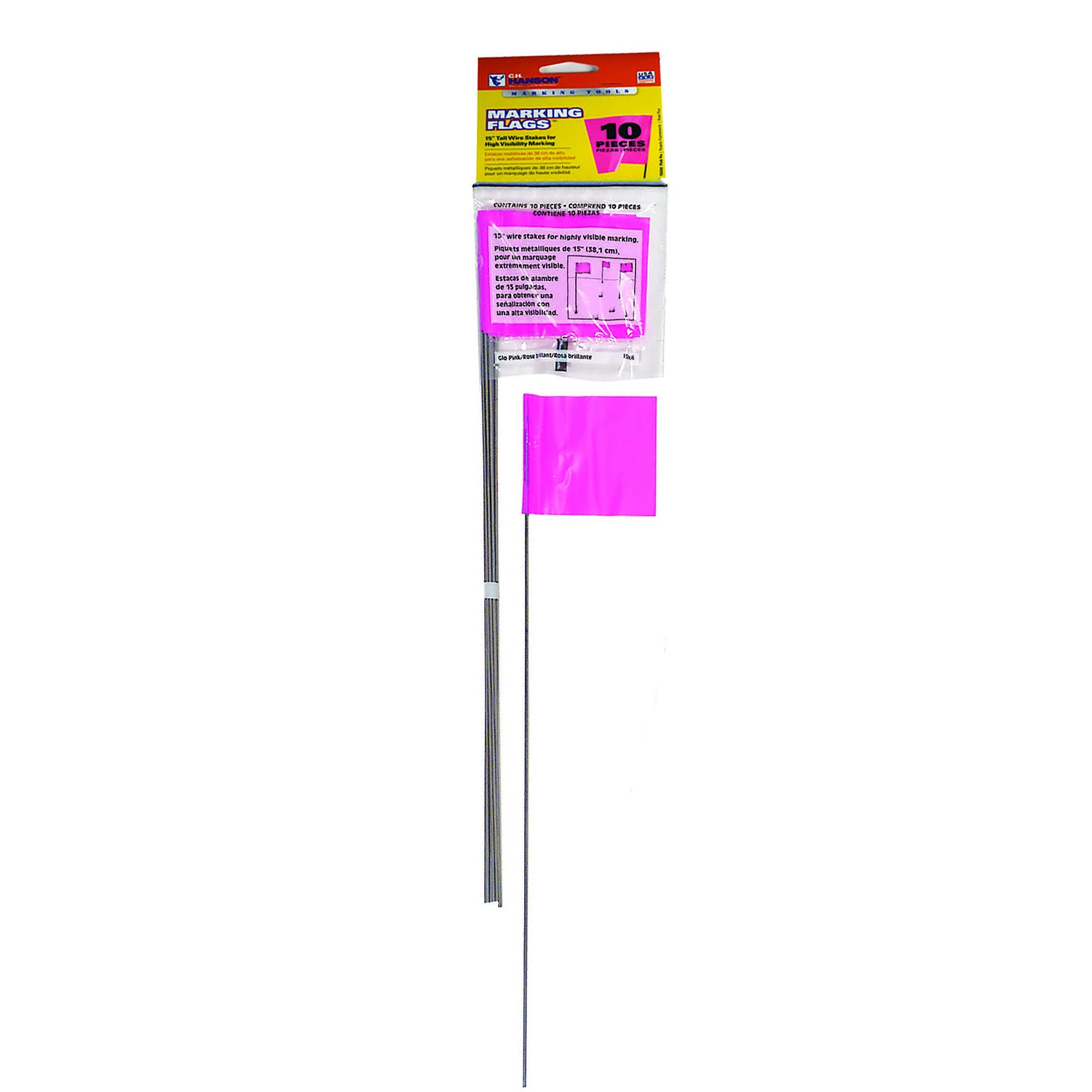 Marking Stake Flags, Fluorescent Pink, 2.5 x 3.5 In. Flag, 15 In. Stake, 10-Pk.