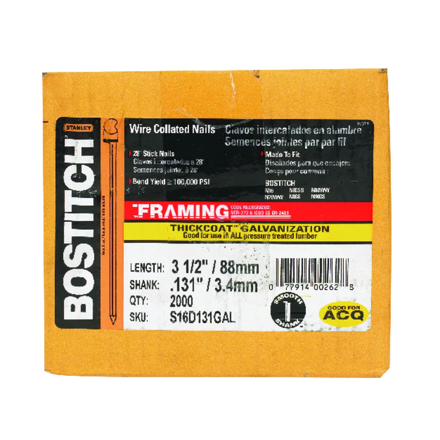 Full Head Stick Collated Nails, Galvanized, Wire Weld, 3-1/2 x .131 In., 2,000-Ct.