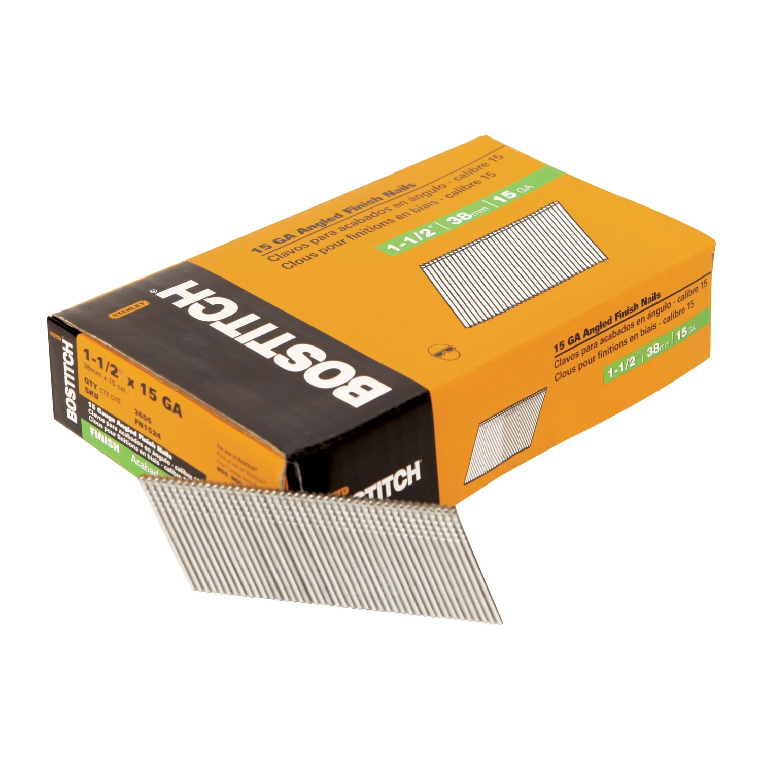 Fn1524 15-gauge 1-1/2 In. Coated Angled Finish Nails 3655 Pk, 25 Degree