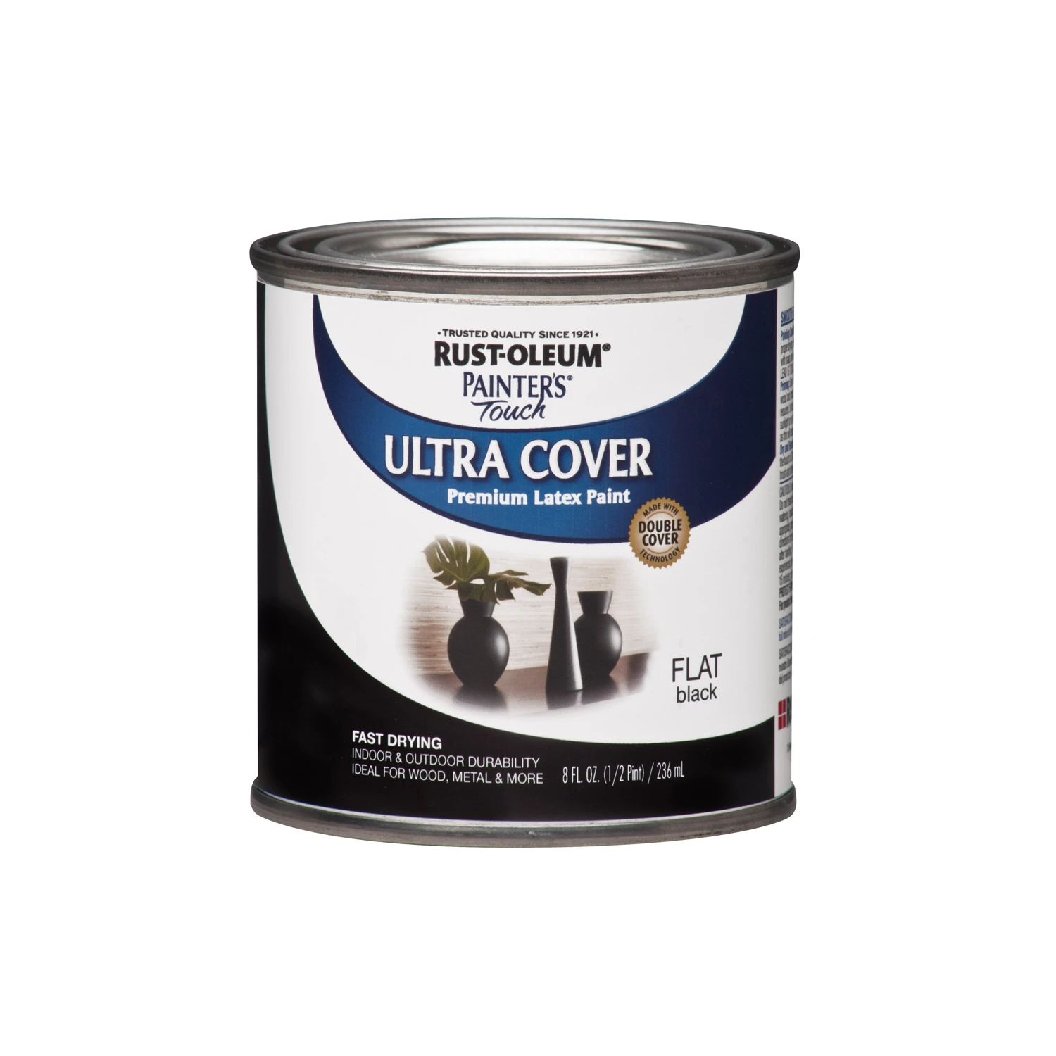 Painter's Touch 2x Ultra Cover Premium Latex Paint, Flat Black, 0.5 Pint