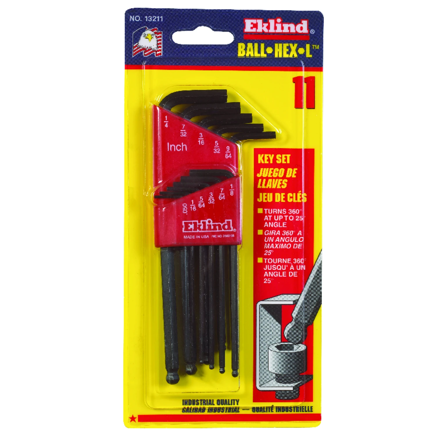 13211 Long Arm Ball-end Hex Key Set, 11-piece, Sae Sizes
