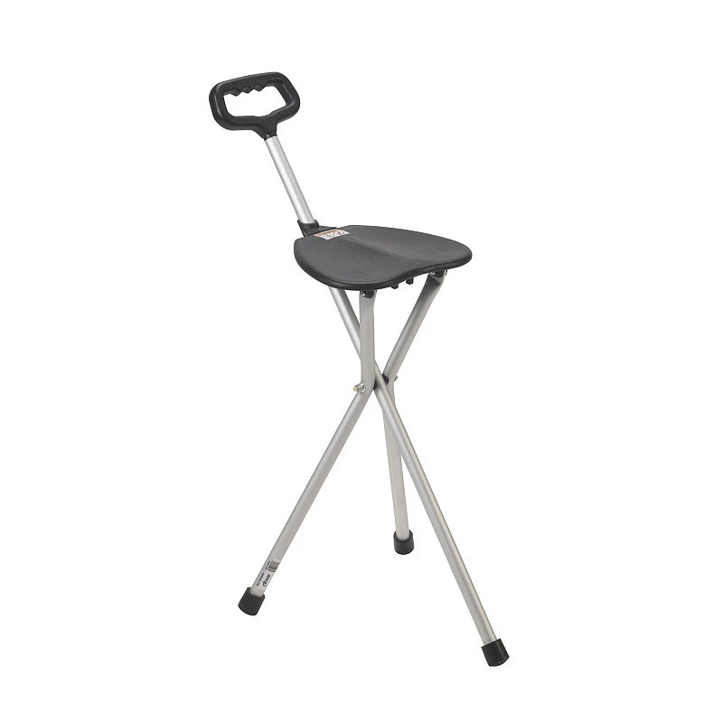 Medical Lightweight Folding Cane With Non-adjustable Seat In Silver