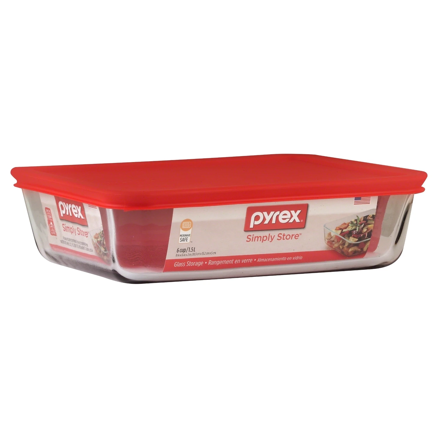 Pyrex 6 cups Food Storage Container 1 pk Clear/Red
