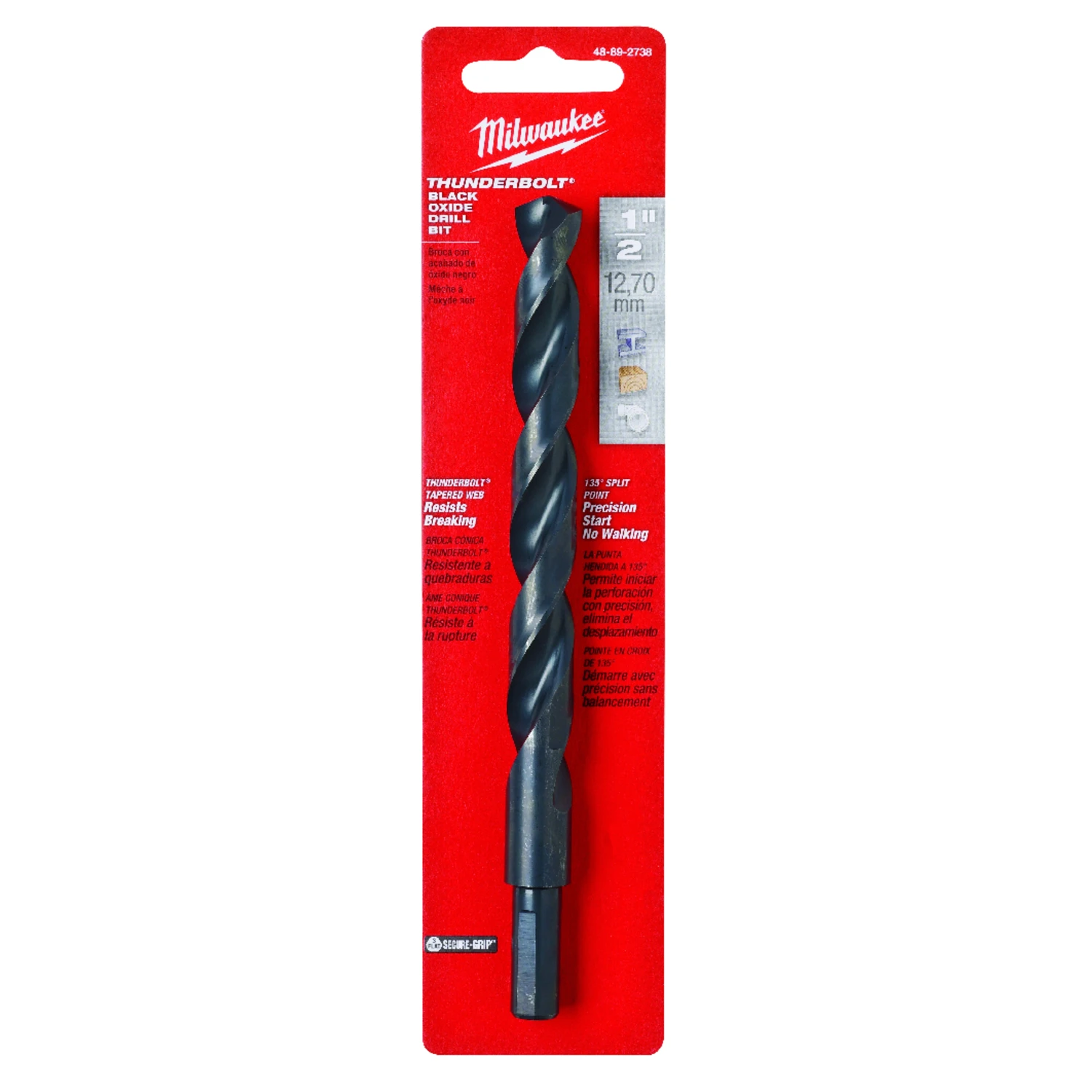 Thunderbolt 1/2 In. Black Oxide Drill Bit, 6 In. Length, 3/8 In. Shank