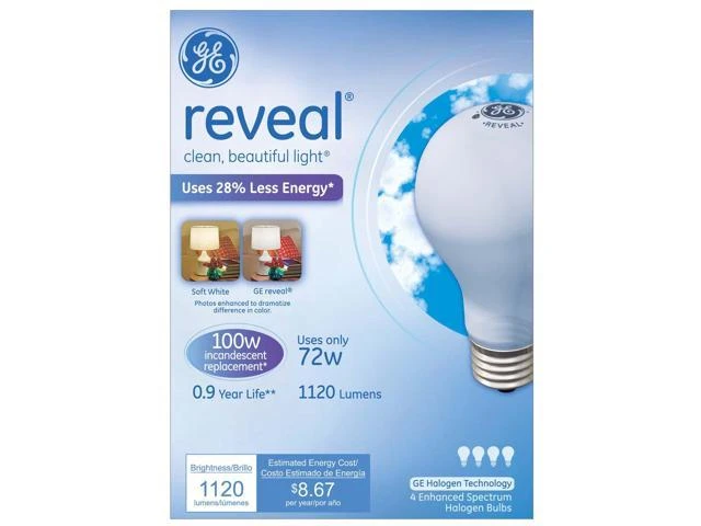 Reveal 72-watt Soft White Halogen Light Bulbs, A19, 4-pack, Model 67774