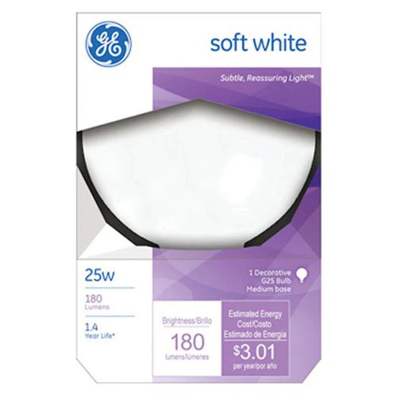 Decorative Globe Light Bulb, White, 3 In. Diam., 25 Watt