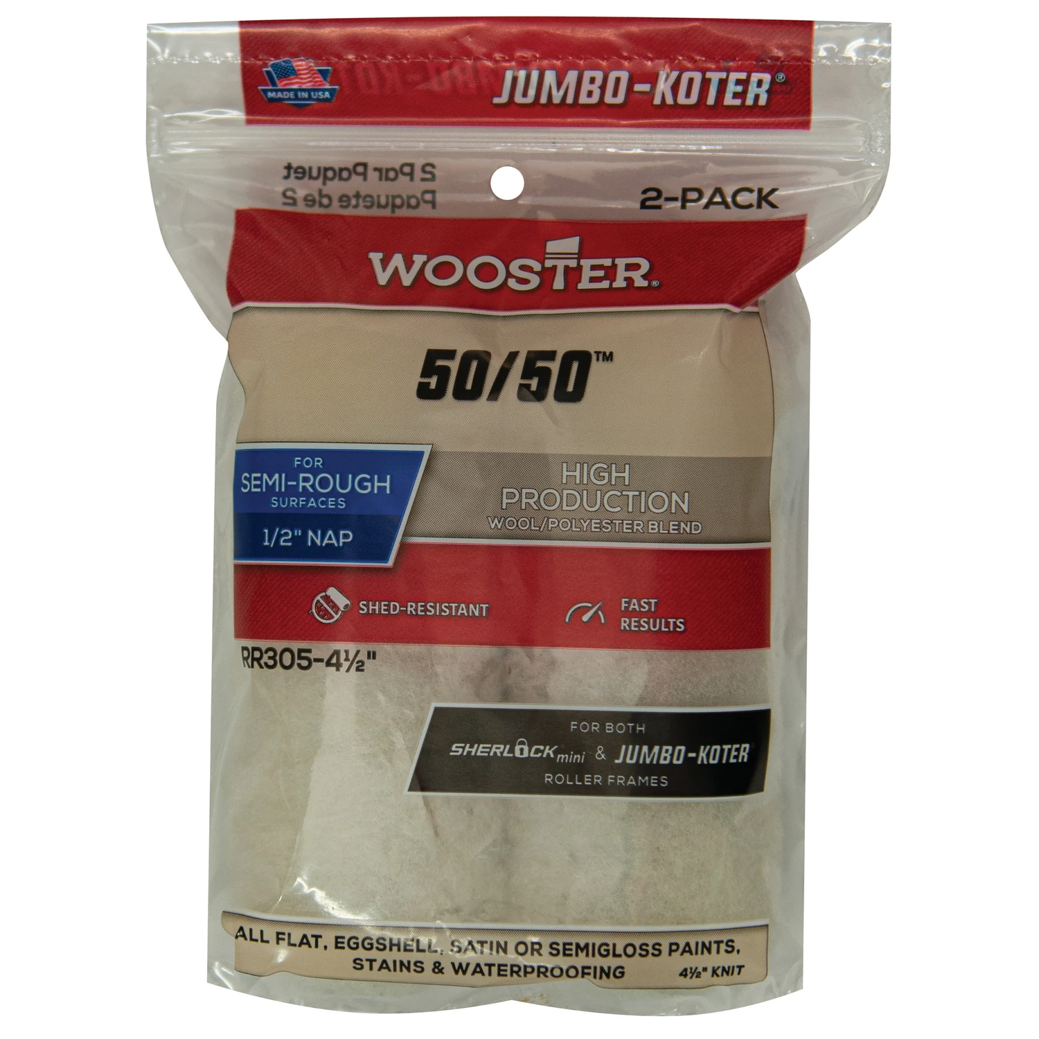 Jumbo-Koter Paint Roller Cover, Wool Blend, 1/2-In. Nap, 4.5-In., 2-Pk.
