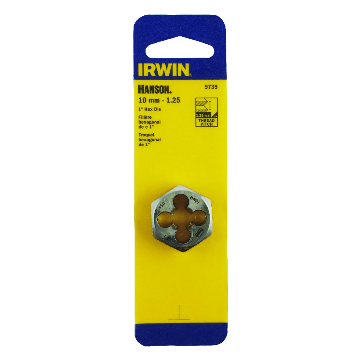 9739 High Carbon Steel Metric Hexagon Die, M10-1.25 Thread, Right Hand Thread