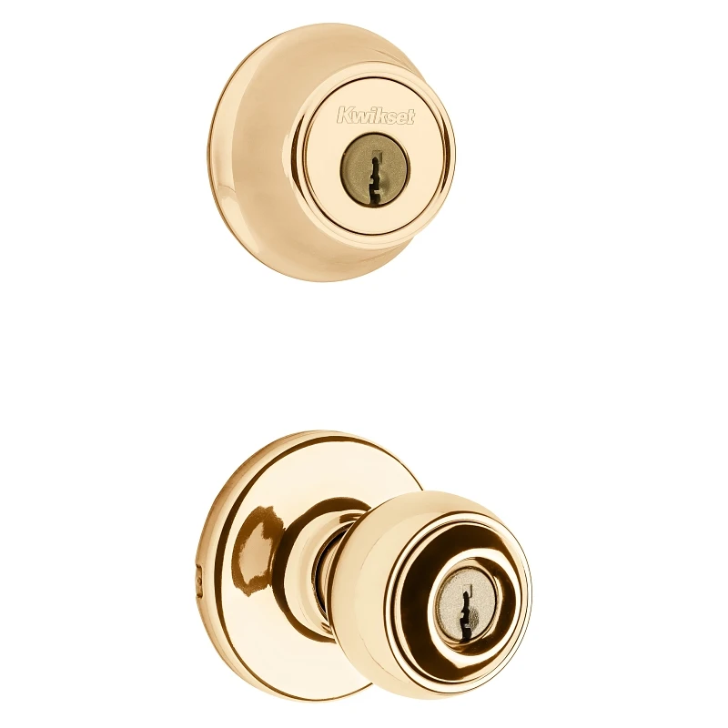 Security Polo Entry Lockset and Deadbolt Combo Pack in Brass Finish