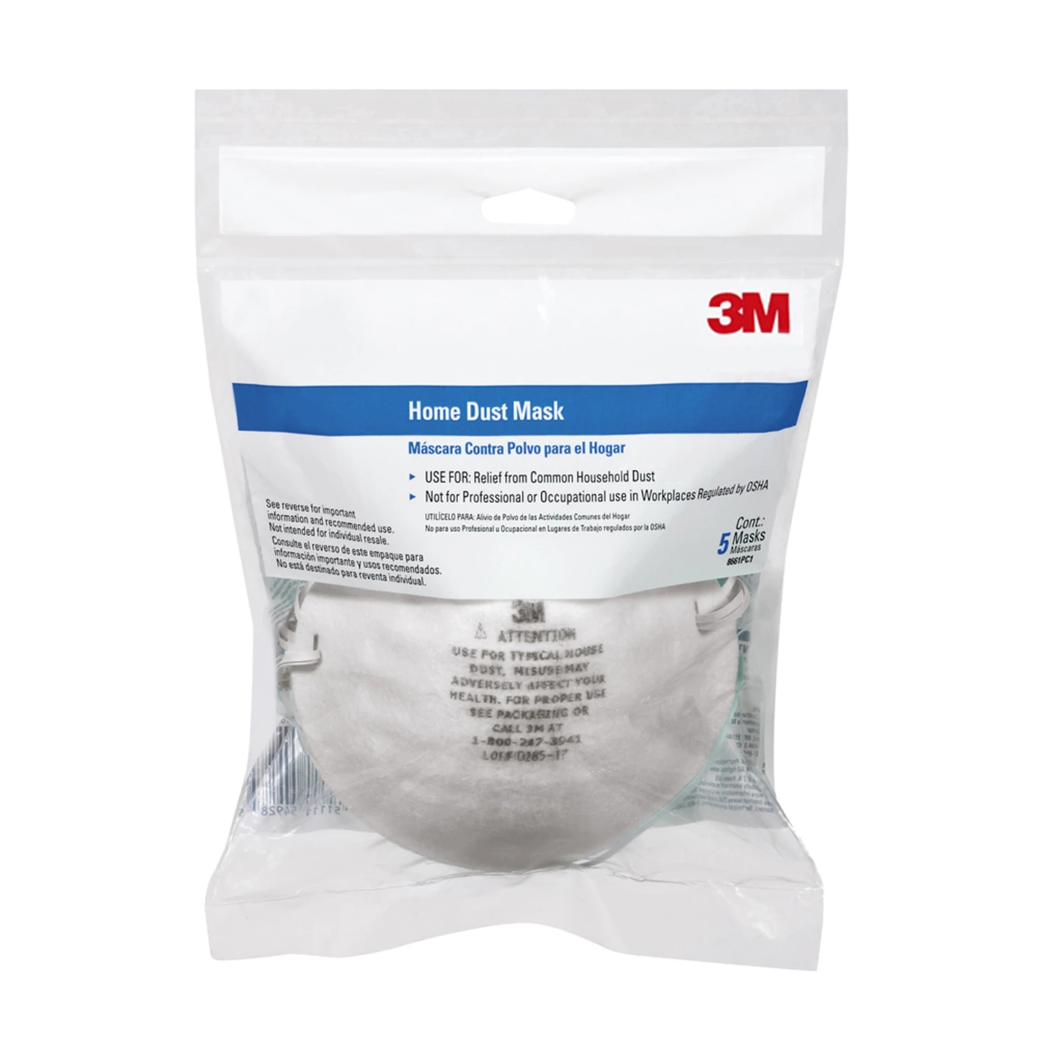 3M TEKK Protection 8661PC1-A Disposable Dust Mask, 0.3 to 10 um