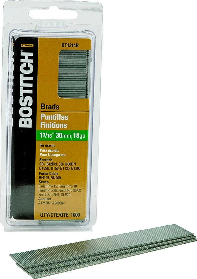 Bostitch 18 Ga. X 1-3/16 in. L Coated Steel Brad Nails 1000 pk Bostitch 18 Ga. X 1-3/16 in. L Coated Steel Brad Nails 1000 pk