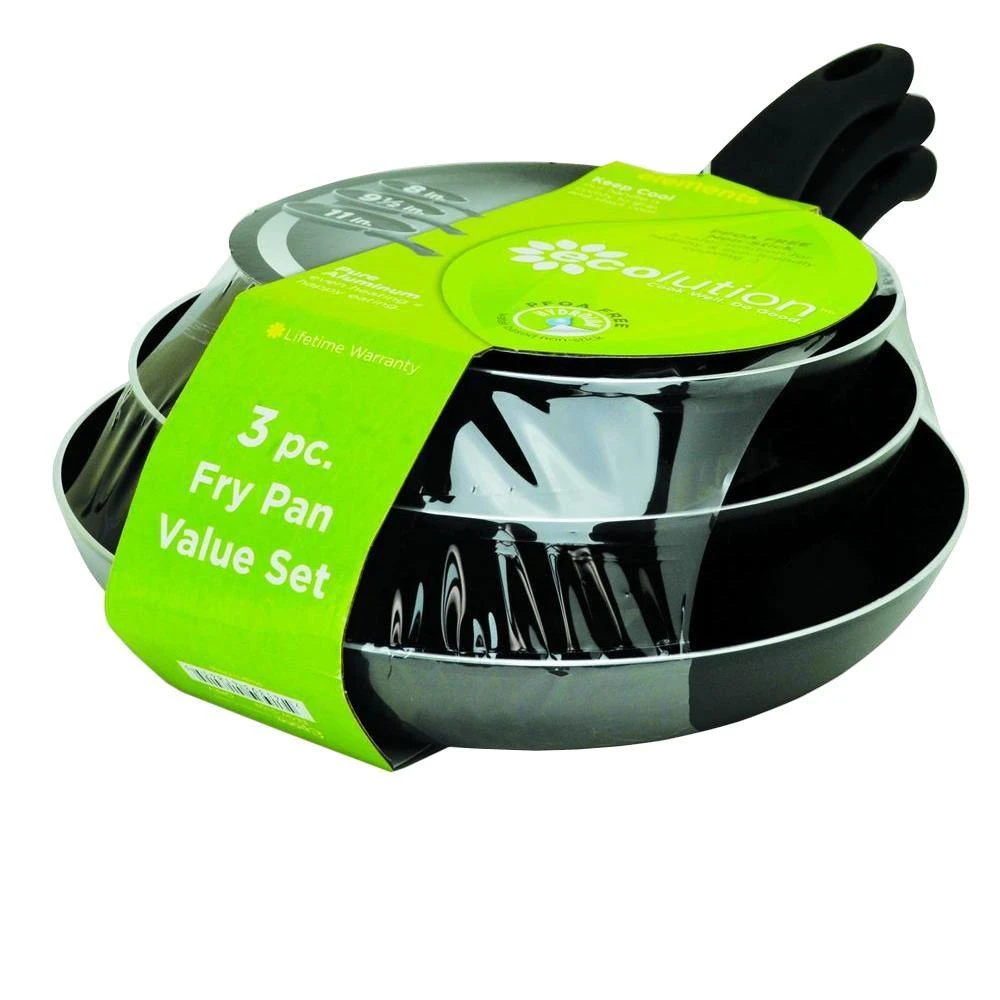 Elements 3-Piece Fry Pan Set with Non-Stick Coated Aluminum Construction in Gray