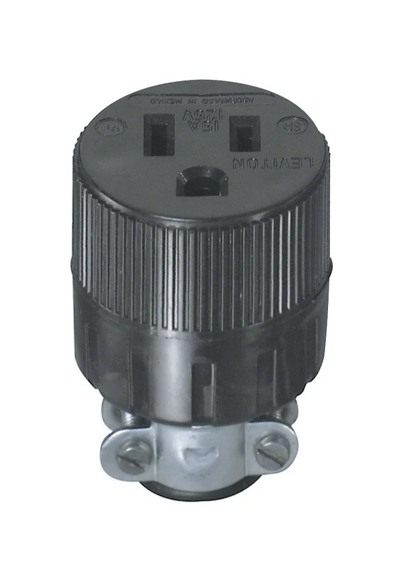 15a 125v 3-wire 2-pole Round Cord Connector, Black