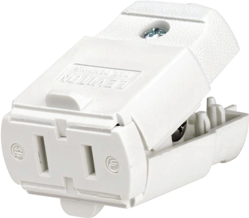 15a 125v 2-wire 2-pole Hinged Cord Connector, Nema 1-15r, White