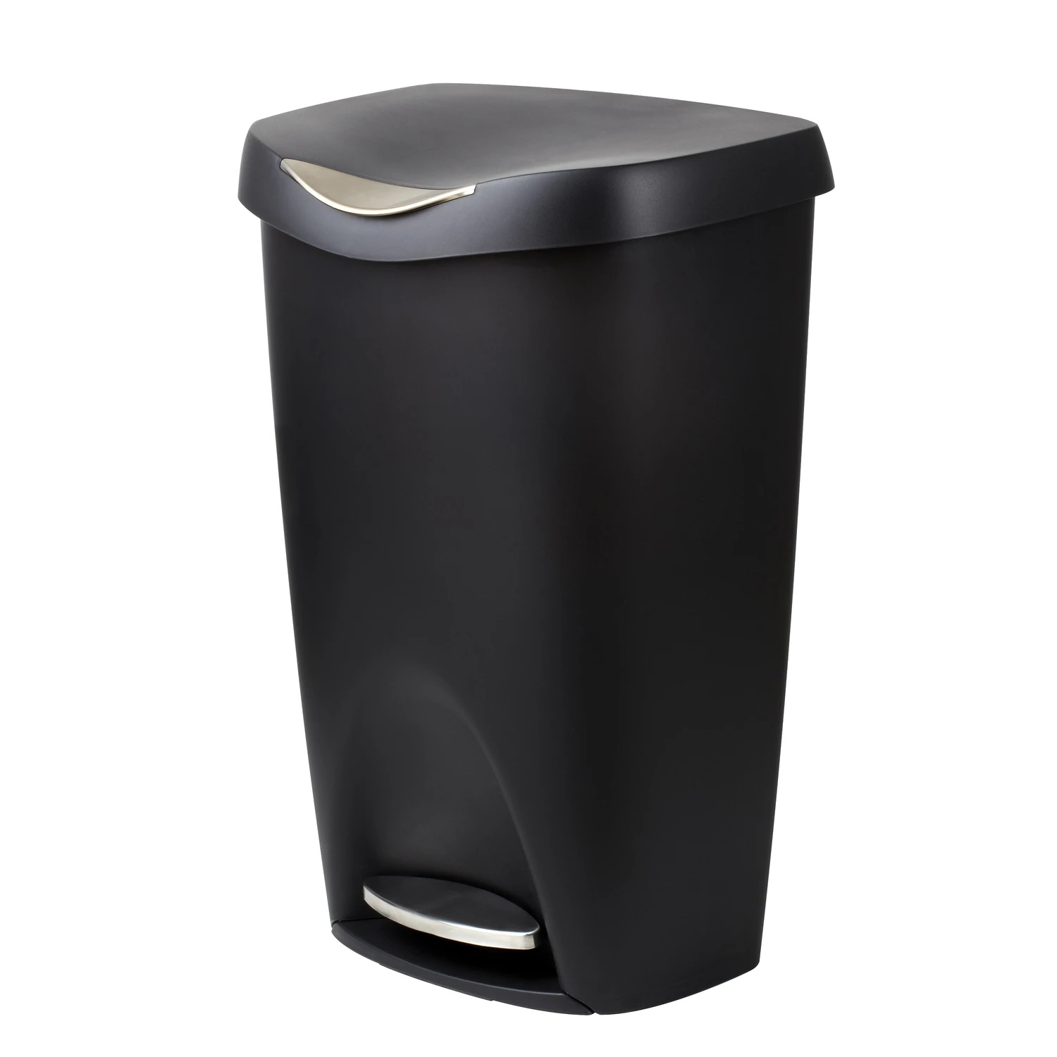 Brim 13 Gallon Black Plastic Step On Wastebasket With Soft Close Lid