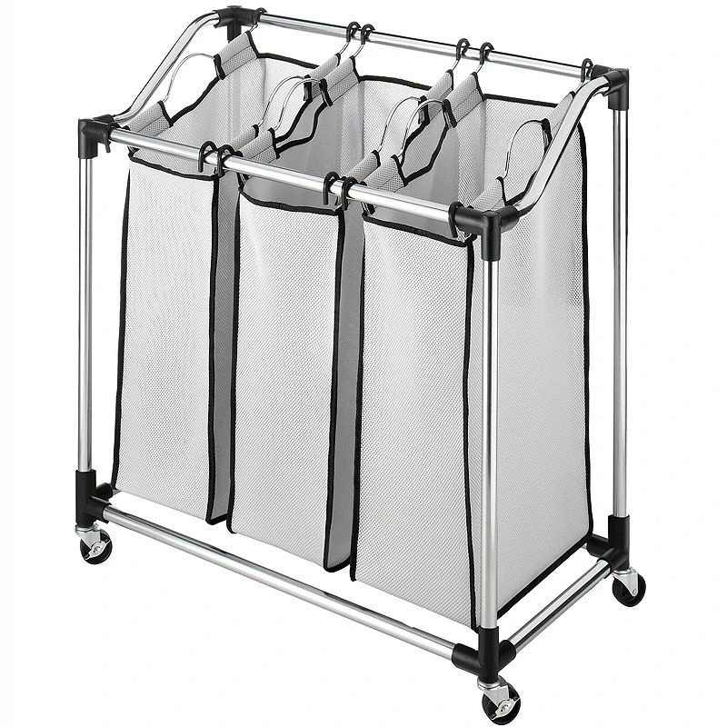 Gray Duramesh Nylon Laundry Sorter With Chrome Frame And 3 Compartments