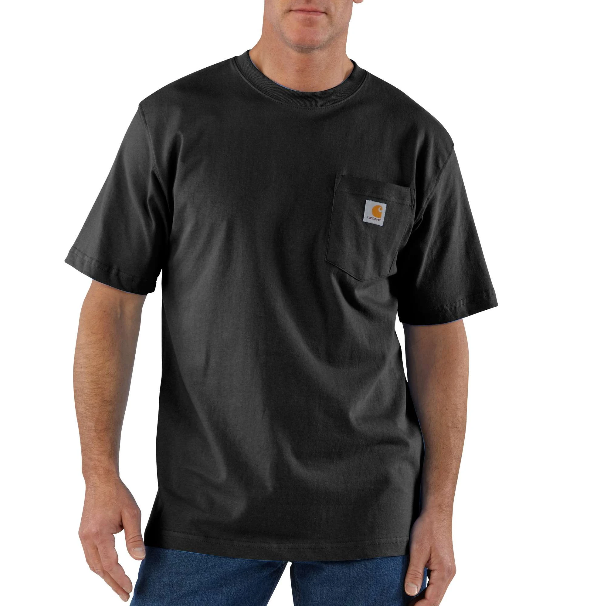 Men's Large Black Pocket T-shirt - Durable Cotton Short Sleeve Workwear