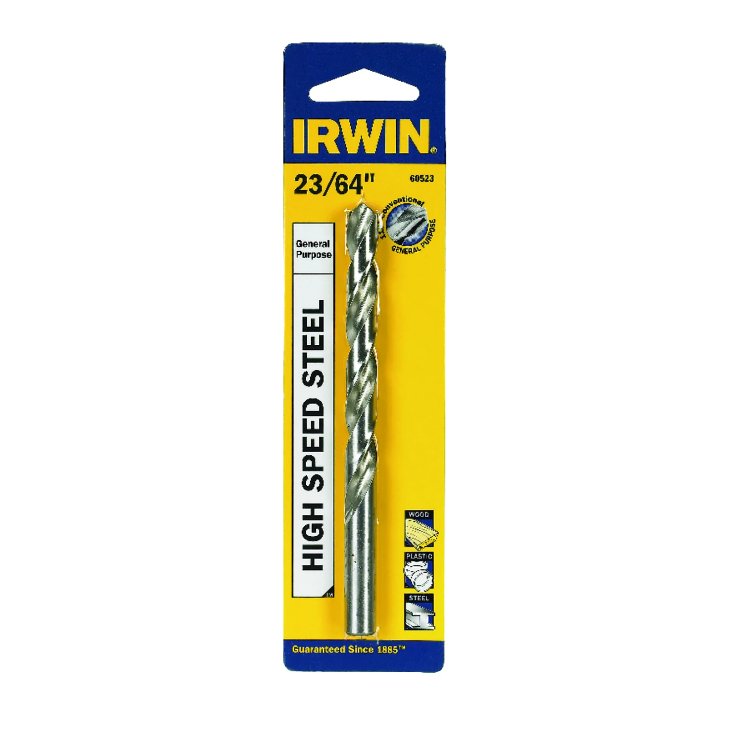 60523 High Speed Steel Jobber Drill Bit, 23/64 In Dia, 3-1/16 In Oal