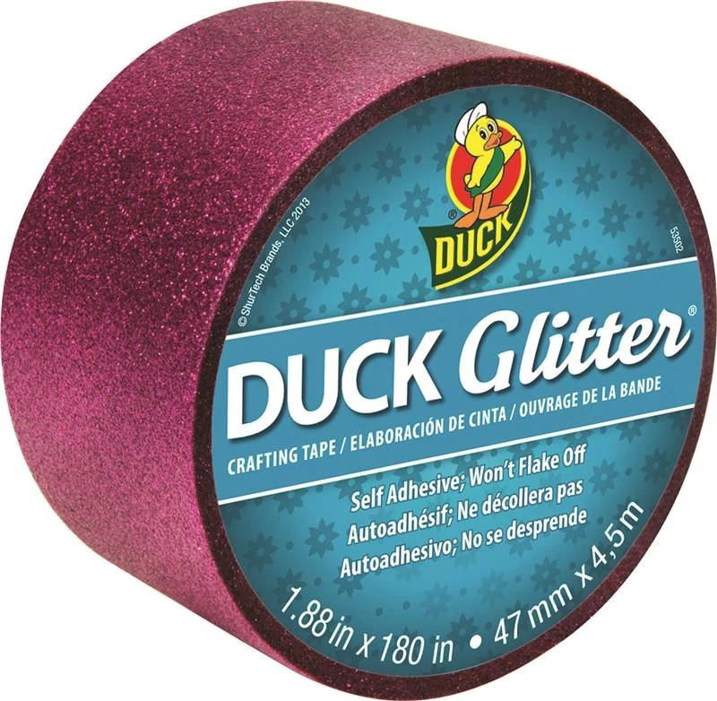 Duck Glitter Craft Tape, 1.88 In W X 5 Yd L, Hot Pink Sparkle