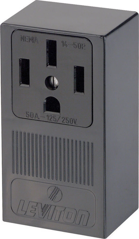 50 Amp Single Surface Mounted Single Outlet, Black