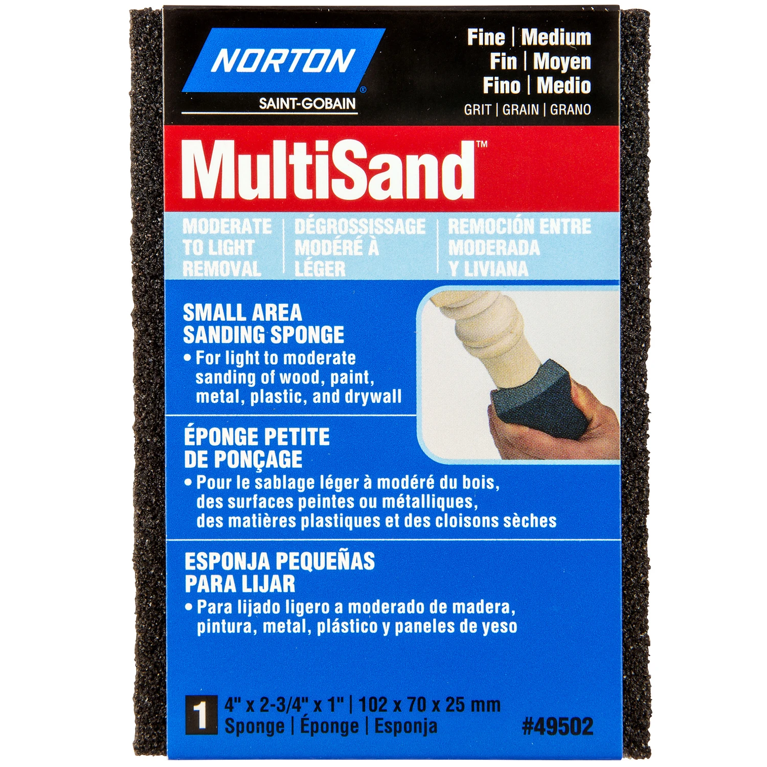 Multisand 49502 Sanding Sponge, 4 In L X 2-3/4 In W, 80/150 Grit