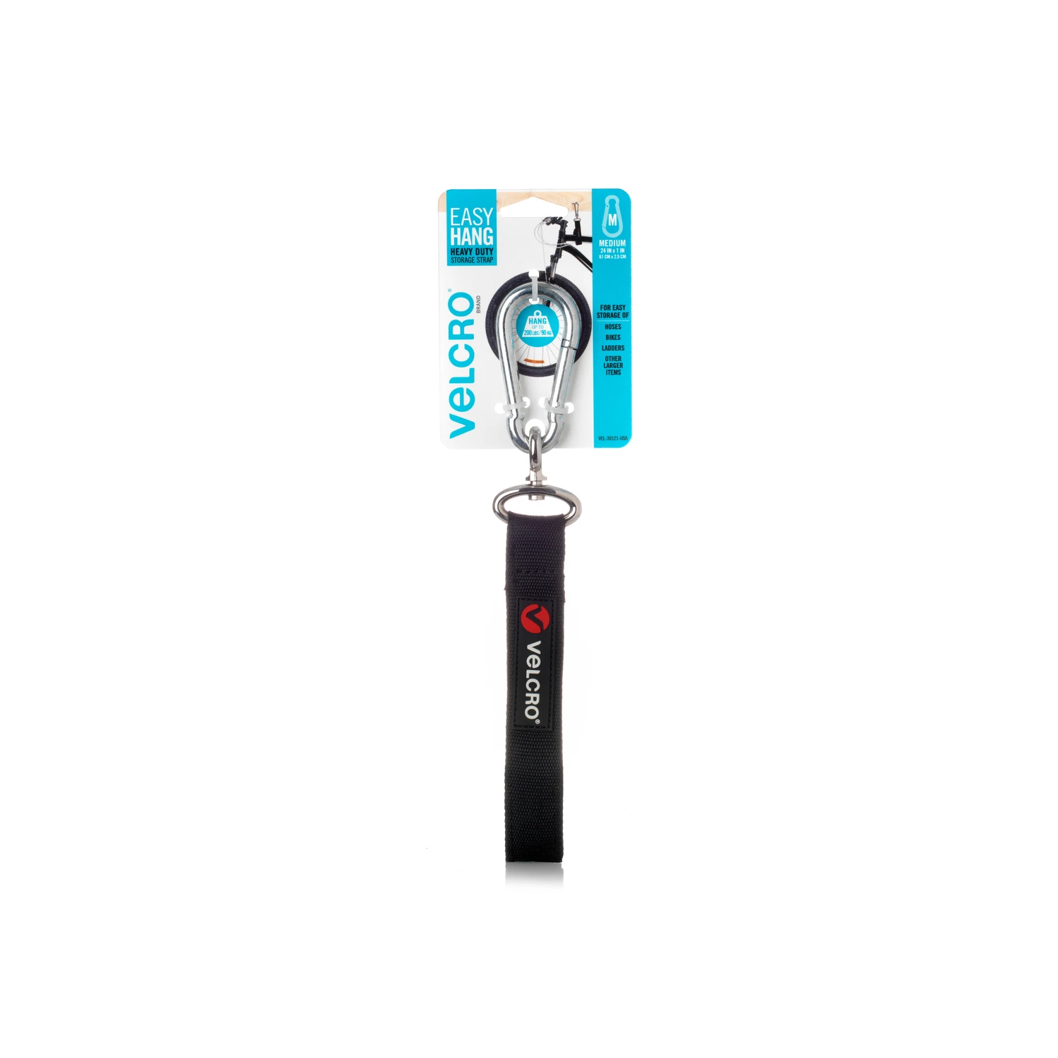 Velcro Brand Easy Hang 24 In. x 1 In. Black 200 Lb. Capacity Strap with Carabiner