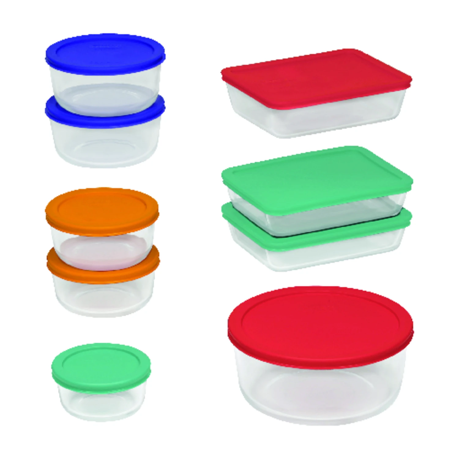 18-piece Clear Glass Food Storage Container Set With Assorted Color Lids